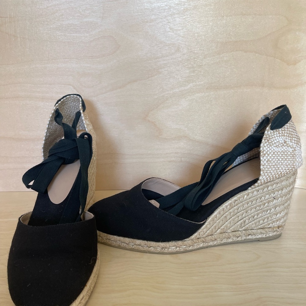 Black Espadrille Wedge Sandals